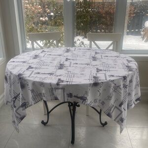 Paris themed black & White polyester easy wear Square Tablecloth L:71”W:54”